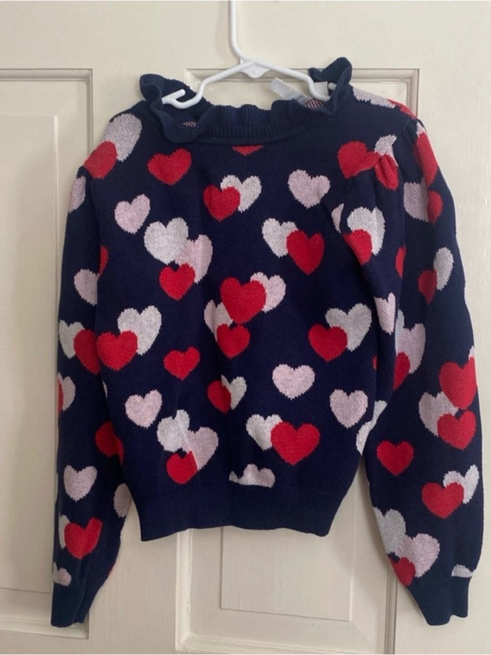 Janie and Jack Navy Sweater with Red, White & Light Pink Hearts